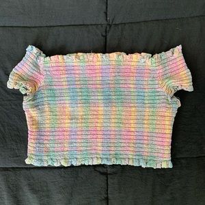 Rainbow Plaid Ruched Crop Top Urban Outfitters